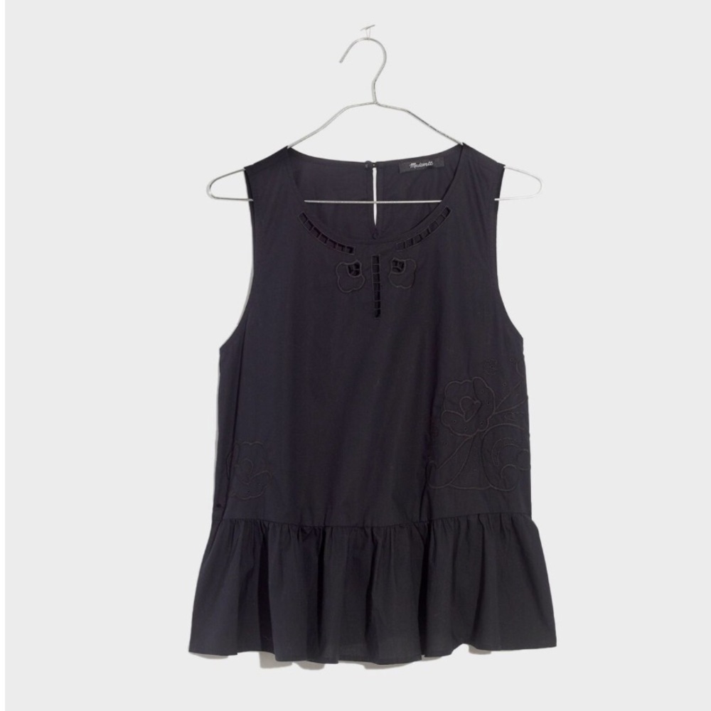 Madewell Embroidered Sleeveless Peplum Black Tank Top Small - Picture 4 of 16